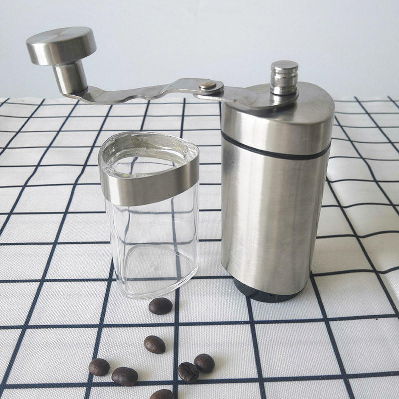 Molino de café portátil comercial de mano, mini, de acero inoxidable y plástico