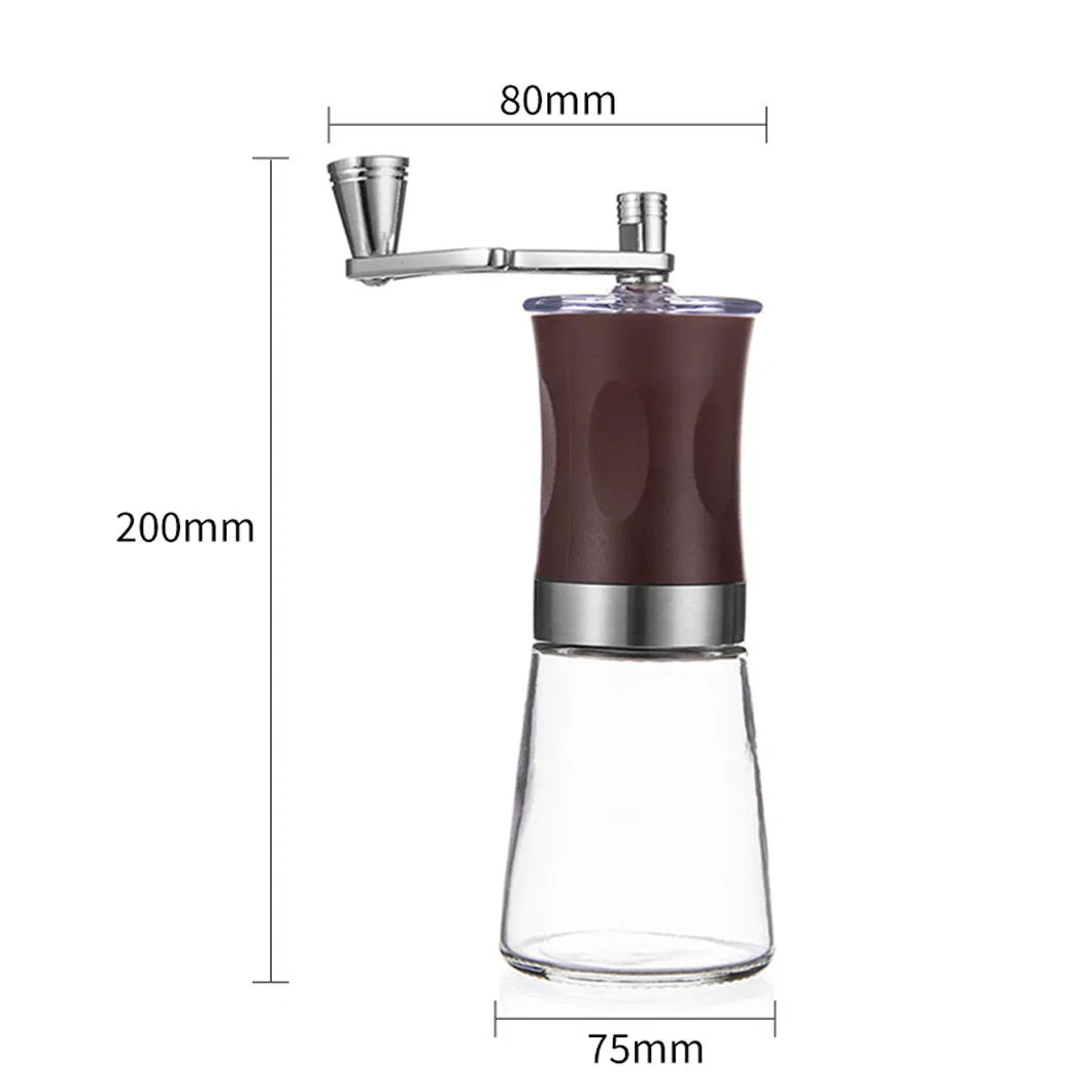 Molino de café manual con base de vidrio, ajuste de molienda, hogar, OEM, personalizado, venta al por mayor