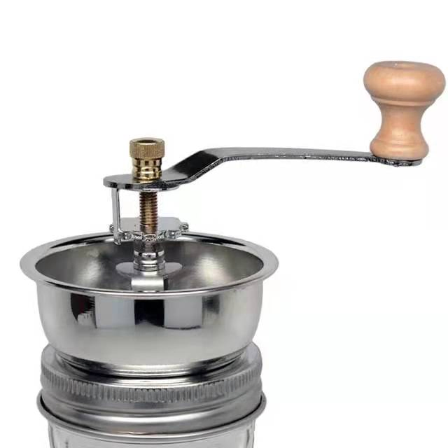 Molino de café manual portátil de acero inoxidable de diseño vintage, molinillo de café de burr con frasco de mason