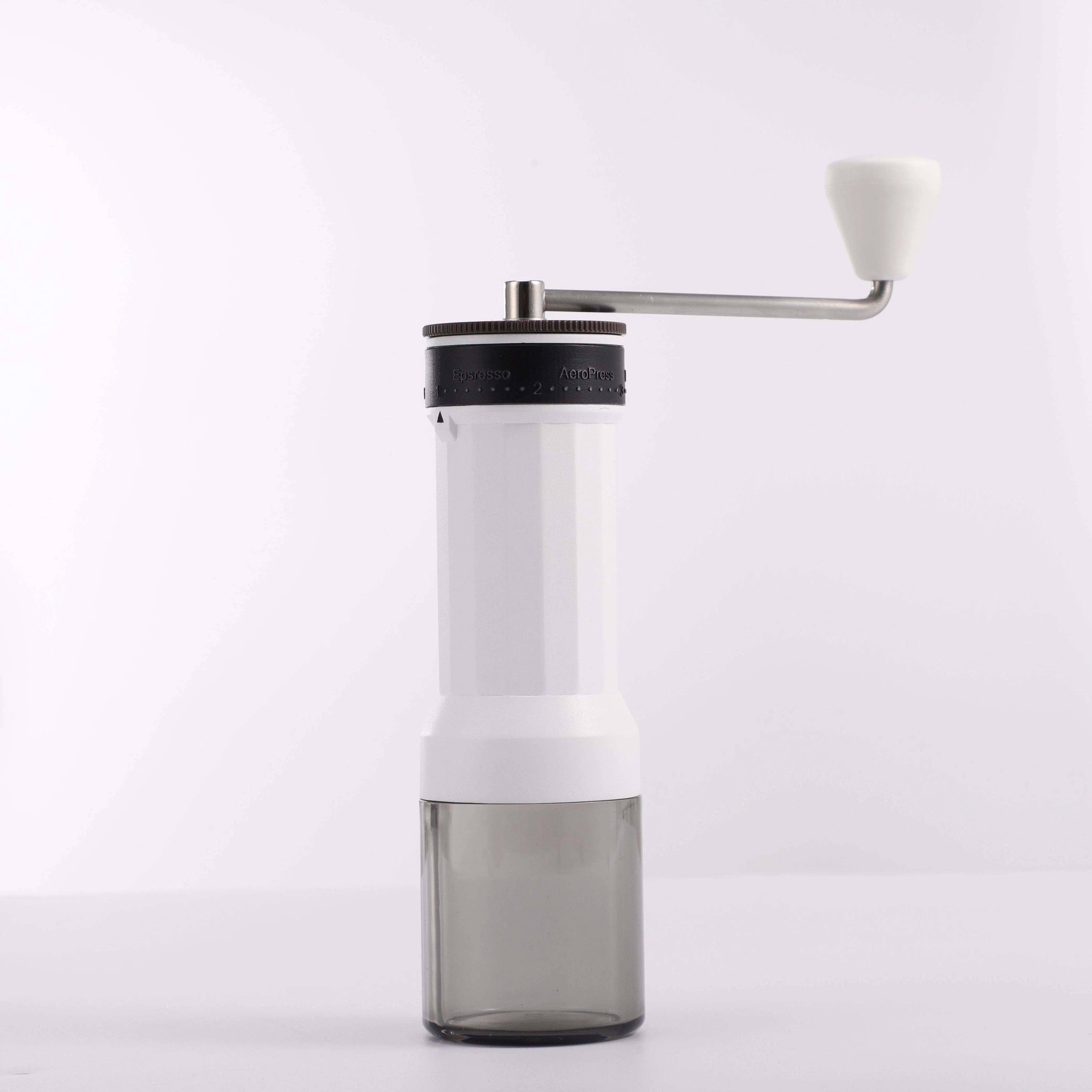 Herramientas de café de venta al por mayor, molinillo de café manual ajustable de acero inoxidable con cuerpo de cerámica