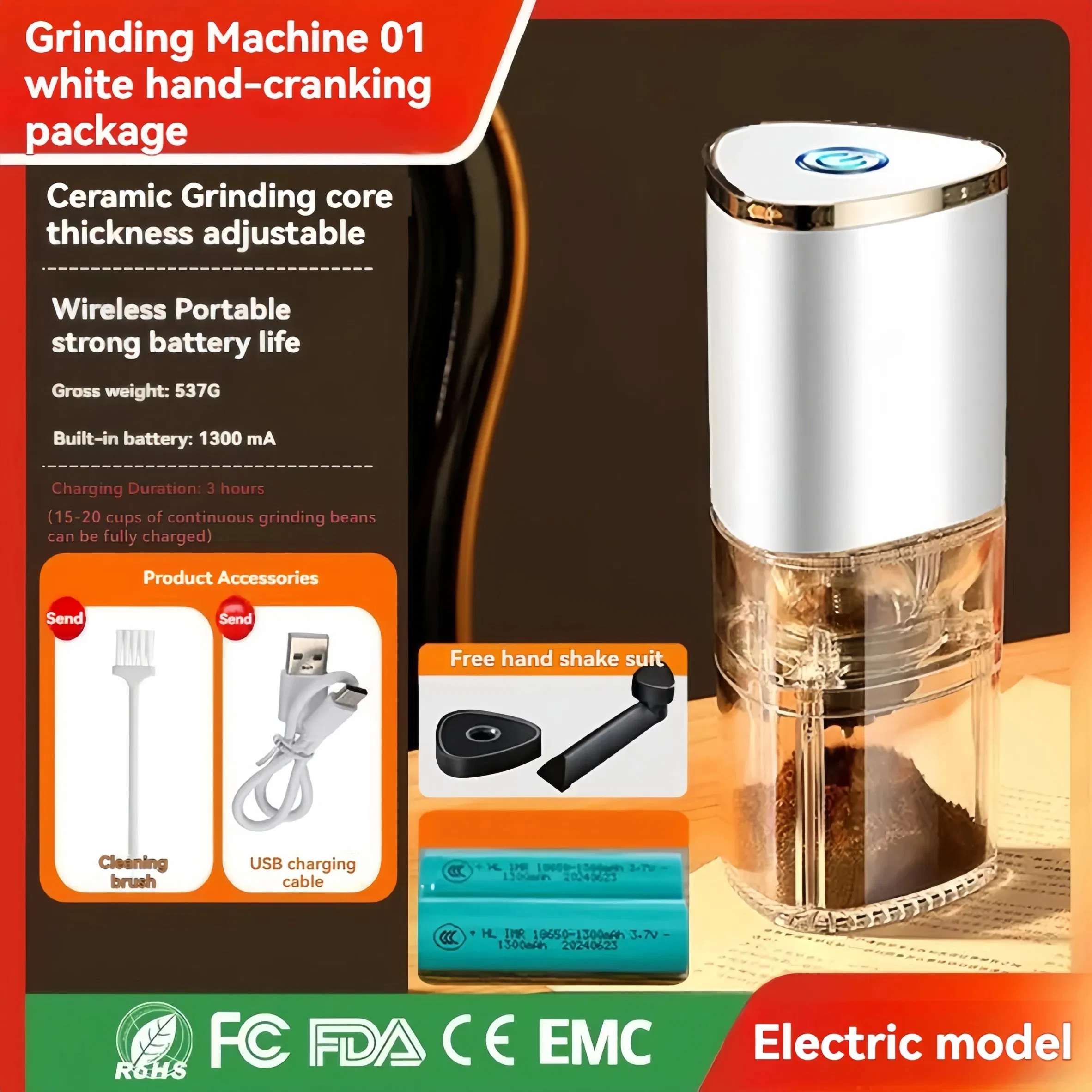 Nuevo molinillo de café eléctrico portátil recargable para el hogar, ajustable entre grueso y fino, máquina de moler granos de café manual