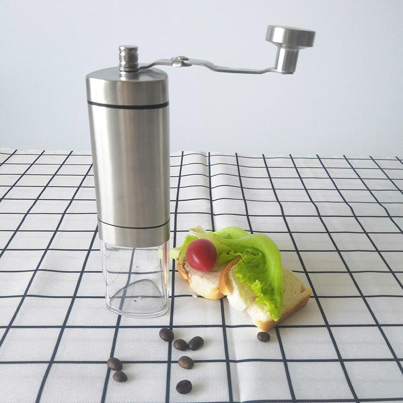 Molino de café portátil comercial de mano, mini, de acero inoxidable y plástico