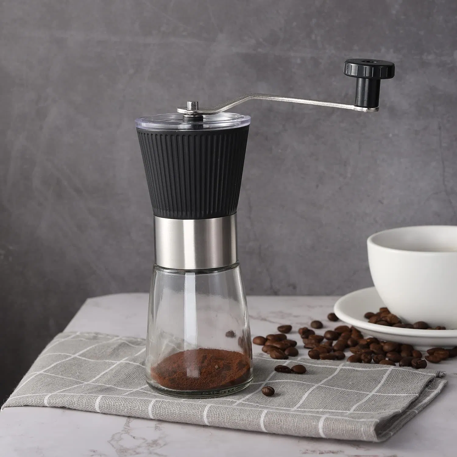 Conjunto de molinillo de café manual y botella para granos de café