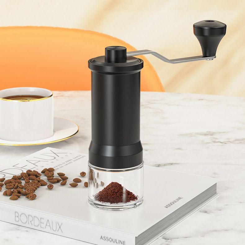 Molino de café manual ajustable premium con frasco de vidrio