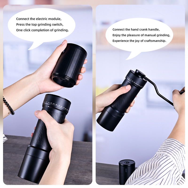 Molino de café eléctrico de modo dual - Manivela y interruptor automático, uso en casa y de viaje