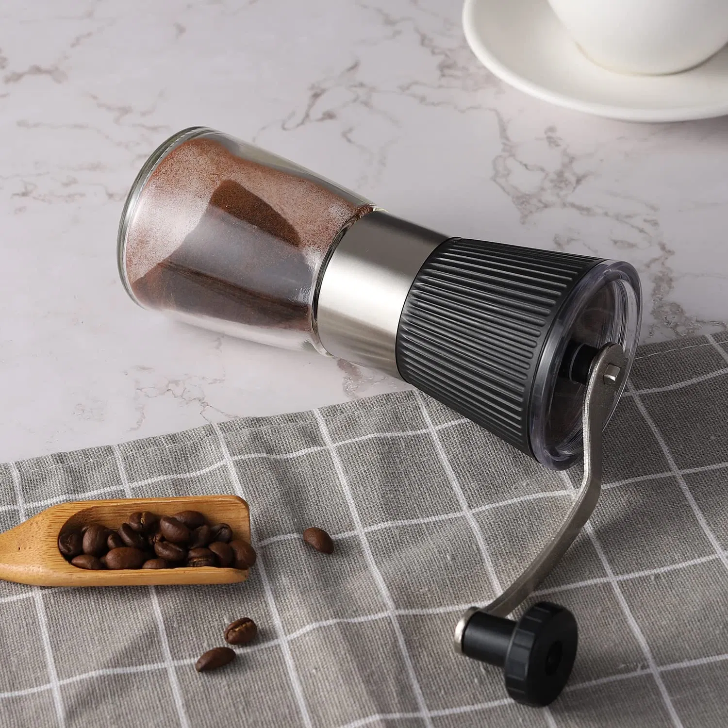 Conjunto de molinillo de café manual y botella para granos de café