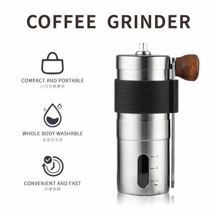 Molino de café manual portátil mini ajustable con botella de vidrio para café, hogar, viaje, camping y oficina