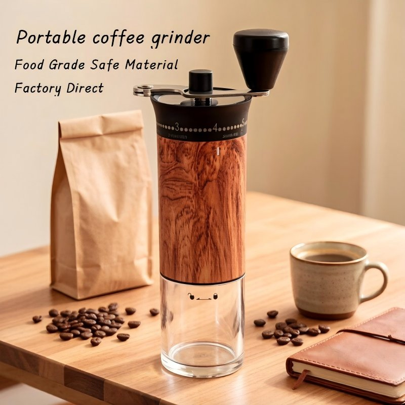 Molino de café manual de madera con muela cerámica ajustable