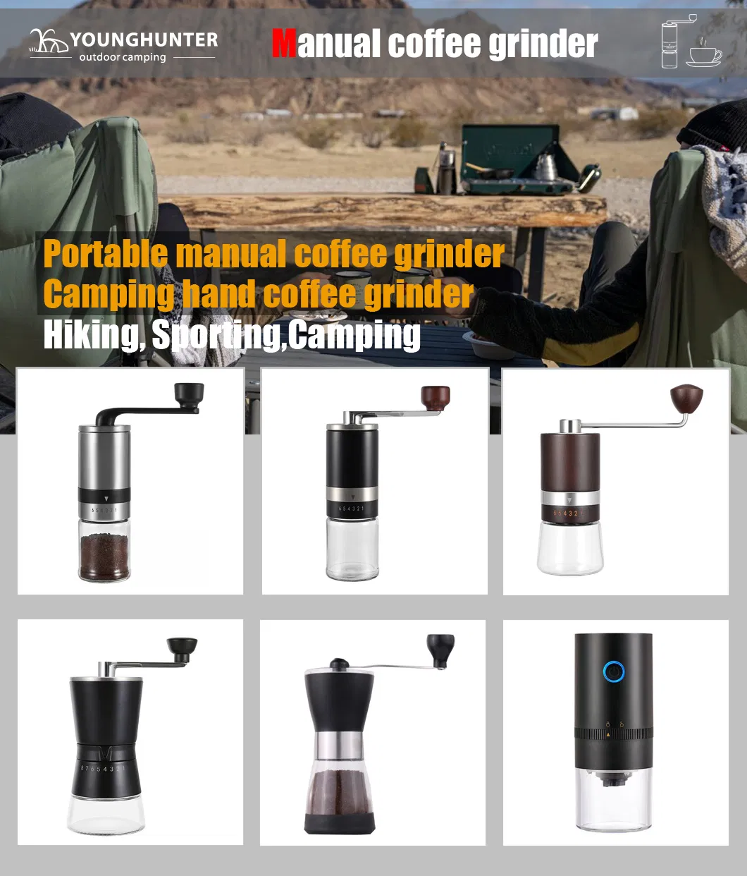 Manual de Viaje Profesional Molinillo de Café Camping Portátil Lavable Cortador de Alambre Molinillo de Café Manual con Cuchilla de Cono
