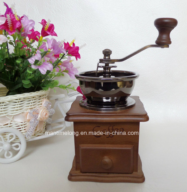 Mini molinillo de café manual con soporte de madera, triturador de granos de café