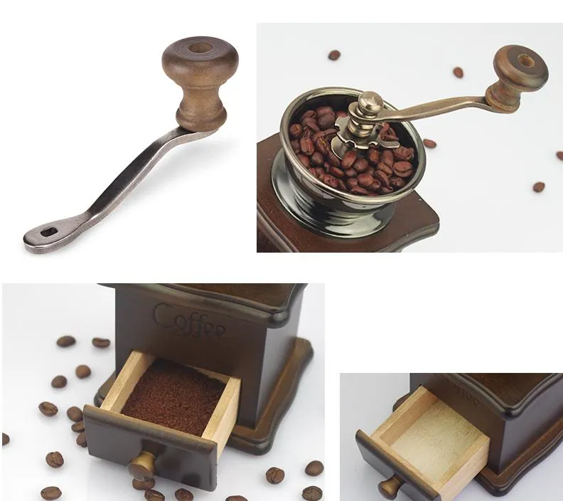 Conjuntos de regalo de molinillo de café manual de madera antigua