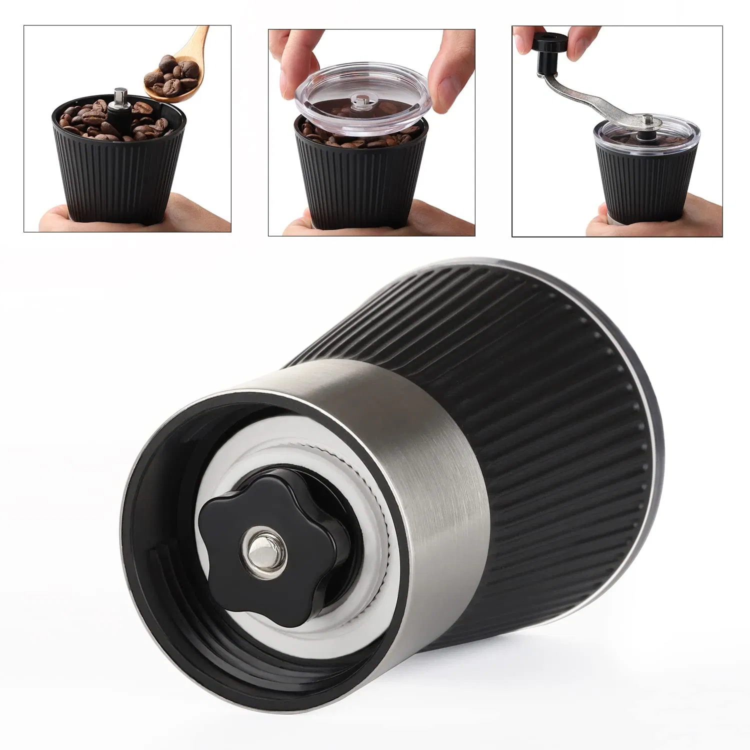 Conjunto de molinillo de café manual y botella para granos de café