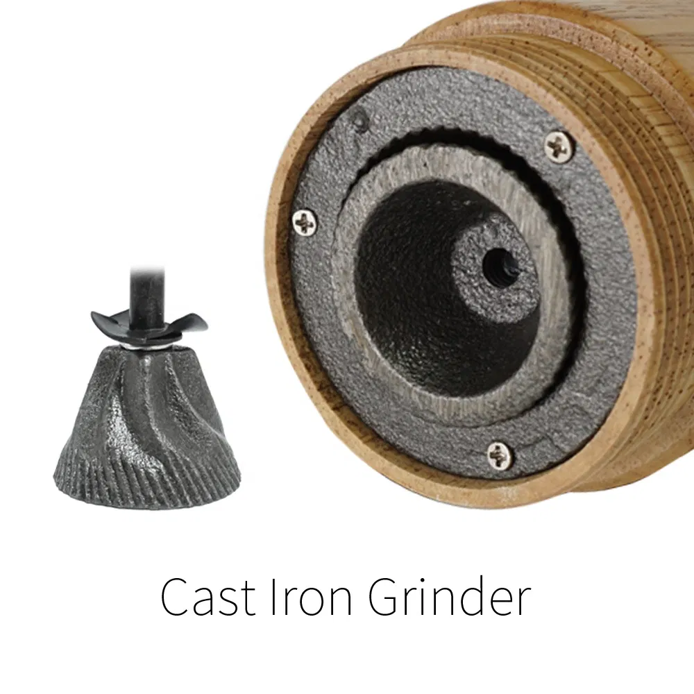 Molino de café manual portátil de madera ajustable con manivela de hierro fundido