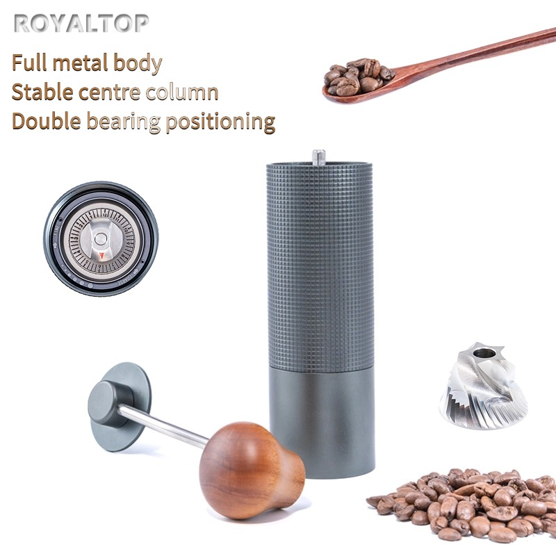 Molino de café manual con mango de nogal personalizado, ajustes ajustables, con rodamientos, juego de molinillo de café de muelas para hogar, oficina y camping