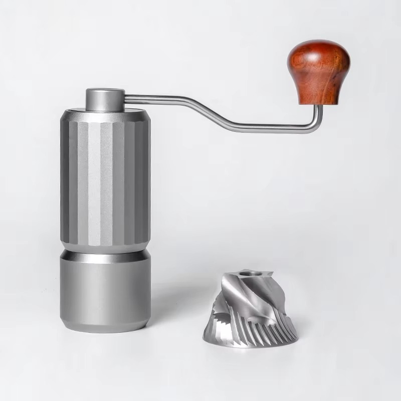 Cuerpo de aleación de aluminio personalizado 420 molinillo de café manual de acero inoxidable para el hogar, mini molinillo de café de muelas cónicas, ecológico