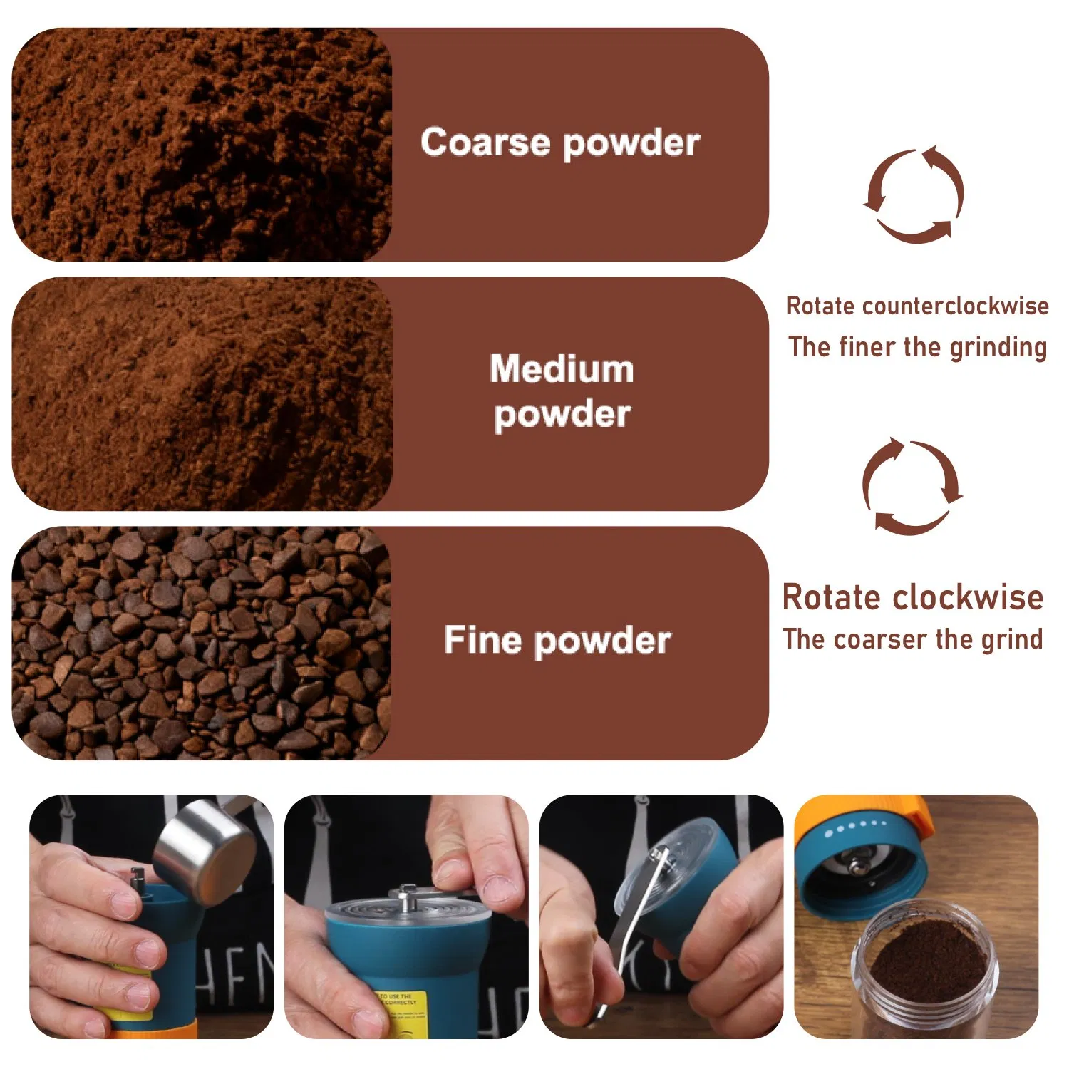Molino de café manual de acero inoxidable verde 304 con muela de cerámica y caja de polvo con ajuste ajustable para cocina doméstica