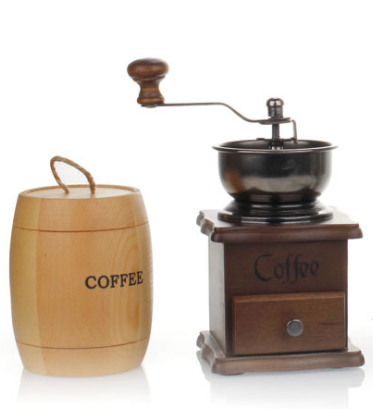 Molino de café antiguo de manivela con base de madera para baristas, ideal para hogares, hoteles y con carcasa de plástico. Incluye bolsa de regalo