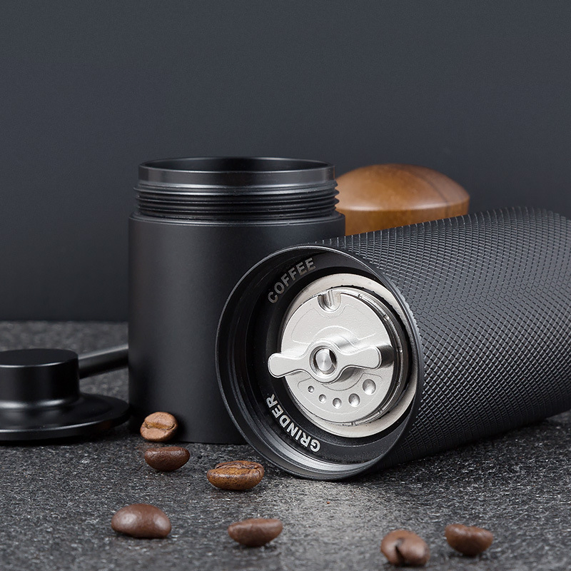 Molino de café manual portátil de acero inoxidable con muelas ajustables, fabricante de espresso para hogar y camping