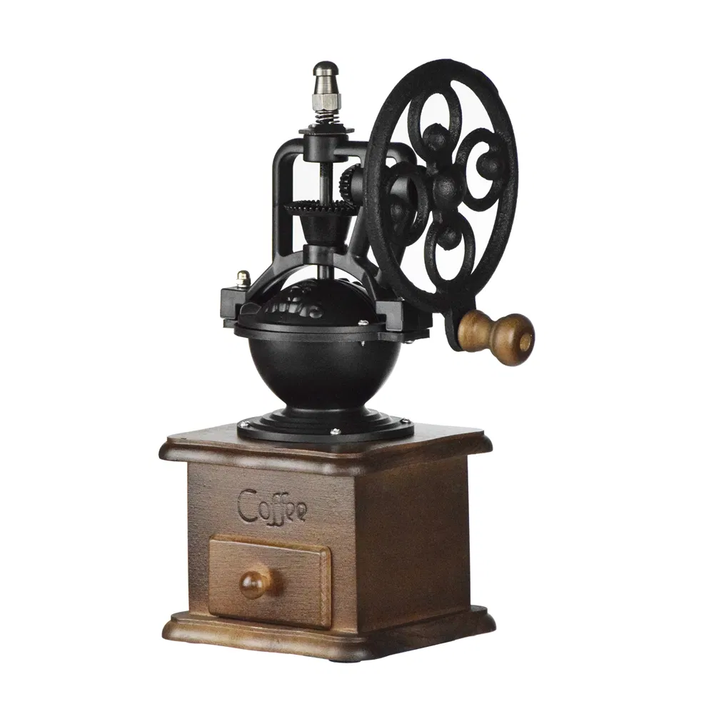 Molino de café de madera clásica, molinillo manual de café en grano