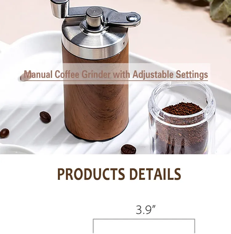 Molino de café manual con configuraciones ajustables