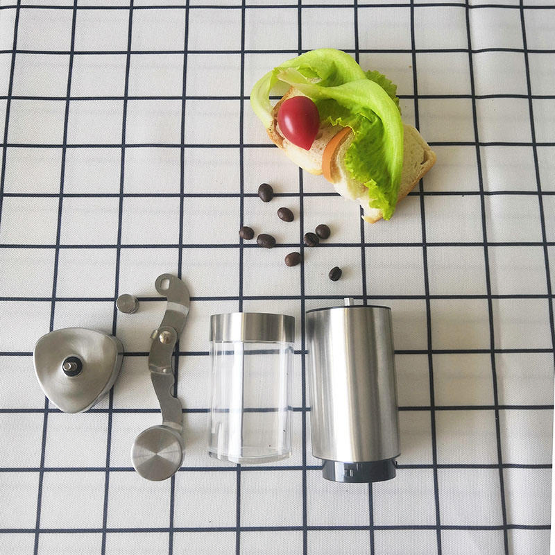 Molino de café portátil comercial de mano, mini, de acero inoxidable y plástico