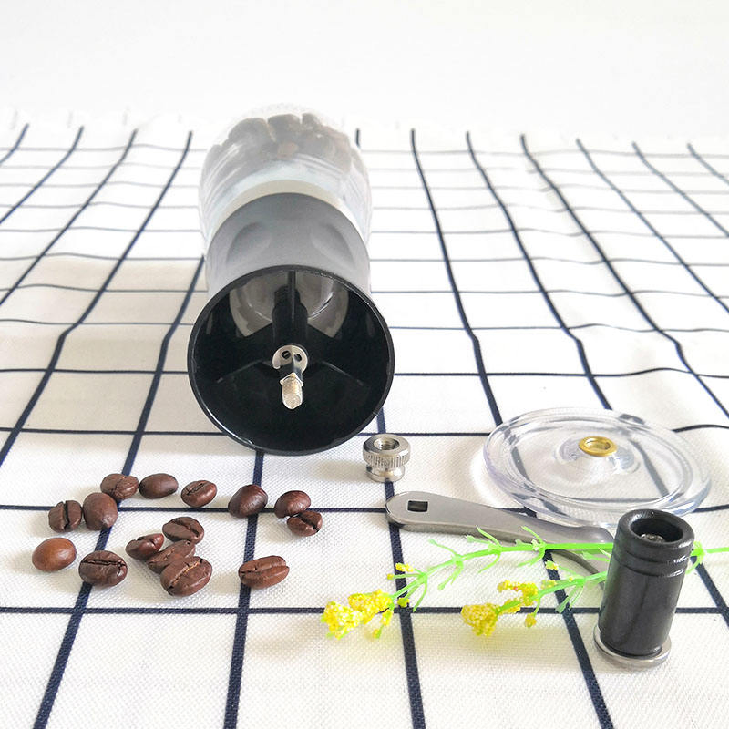 Molino de café manual portátil mini con frasco de vidrio, molino de café doméstico con muelas de acero inoxidable
