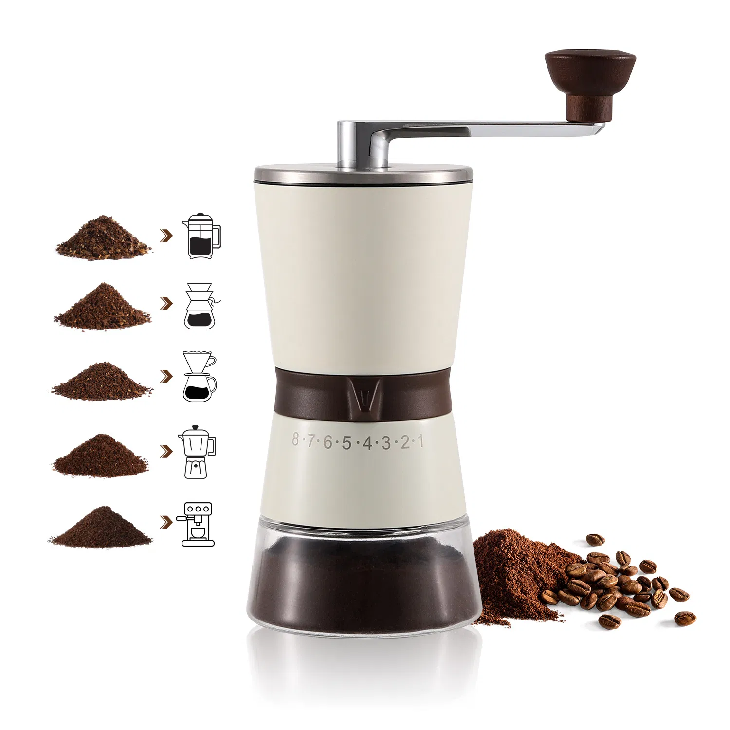 Molino de café manual portátil de acero inoxidable personalizado con manivela