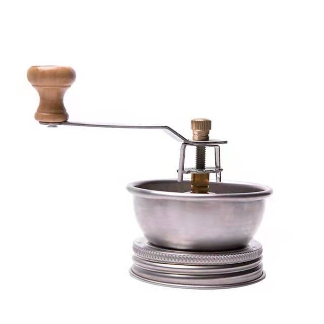 Molino de café manual portátil de acero inoxidable de diseño vintage, molinillo de café de burr con frasco de mason