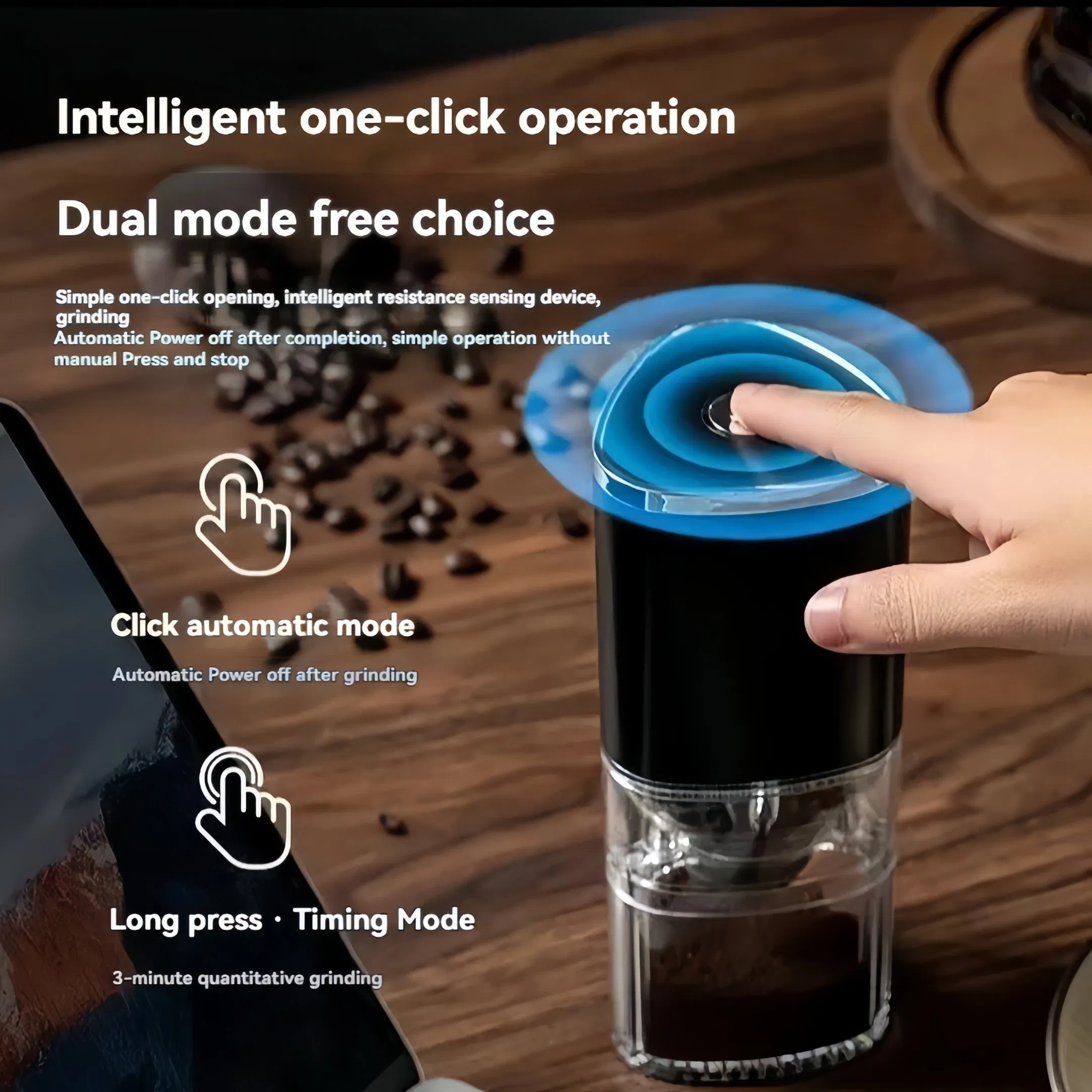 Nuevo molinillo de café eléctrico portátil recargable para el hogar, ajustable entre grueso y fino, máquina de moler granos de café manual