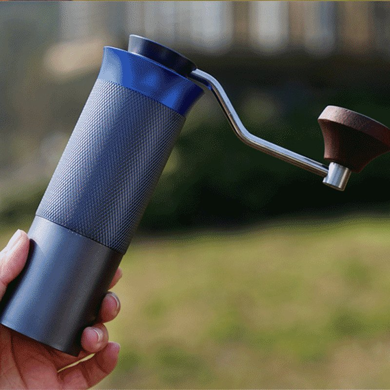 Molino de café manual de aluminio portátil con mango de madera ajustable, molinillo de grano de lujo