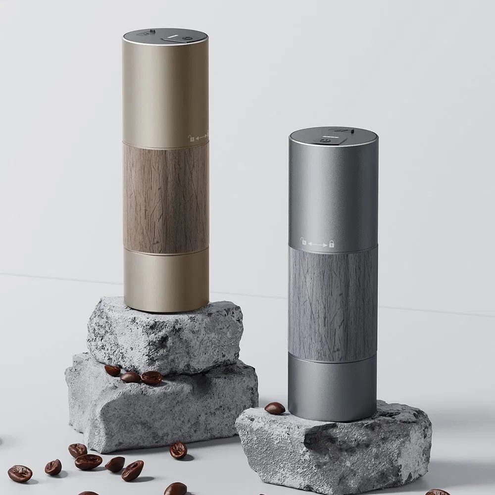 Molino de café portátil de alta calidad al por mayor con inicio de un botón, molinillo mini premium, USB, caja de color 25 90 Gris ABS RV