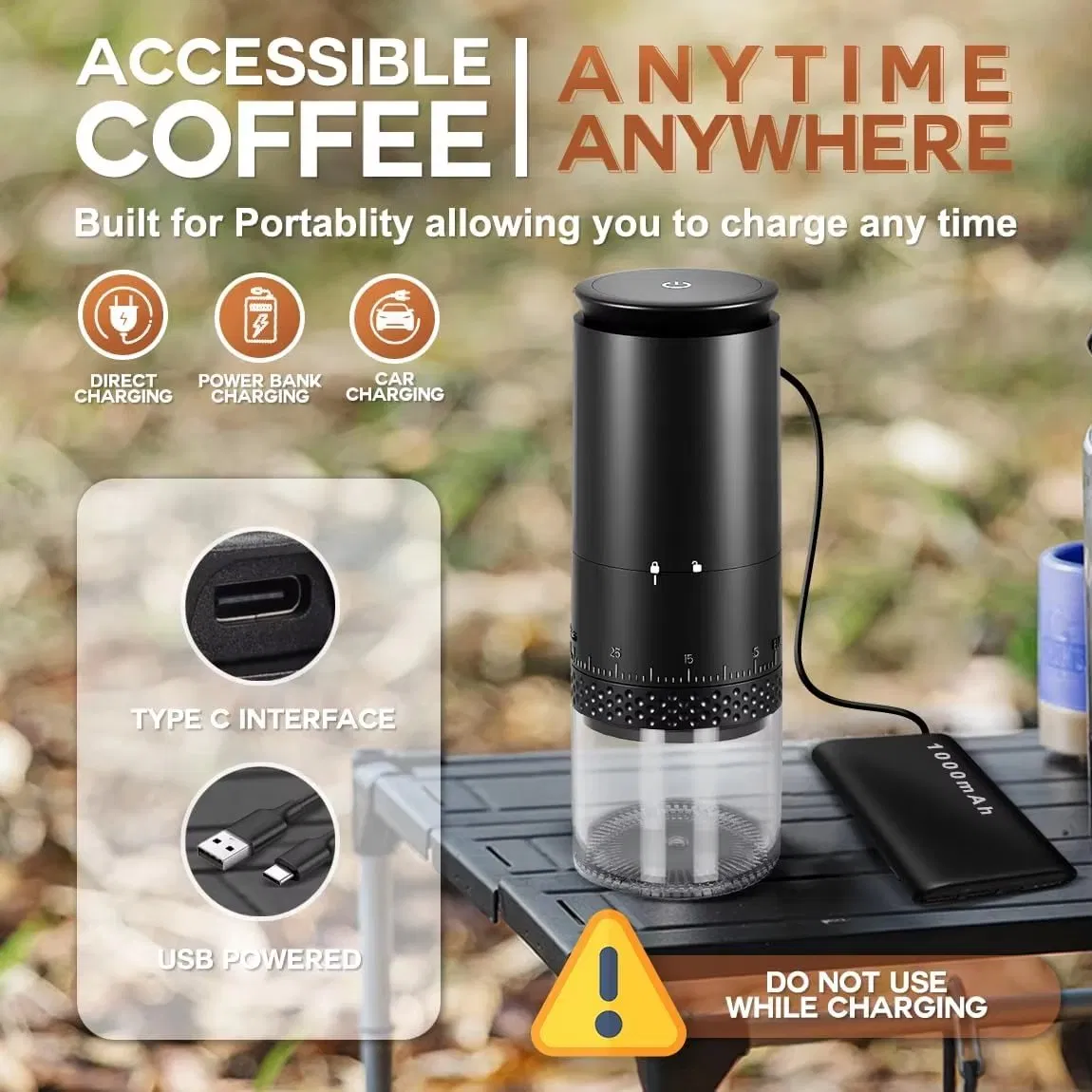 Venta Caliente Molinillo de Café Digital Mini Ss Core 38 Ajuste de Niveles Molinillo de Café USB para Viajes