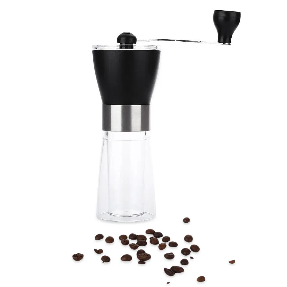 Molino de café manual de vidrio clásico estilo mini, molinillo de café portátil con frasco de vidrio