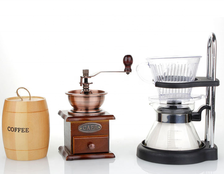 Molino de café antiguo de manivela con base de madera para baristas, ideal para hogares, hoteles y con carcasa de plástico. Incluye bolsa de regalo