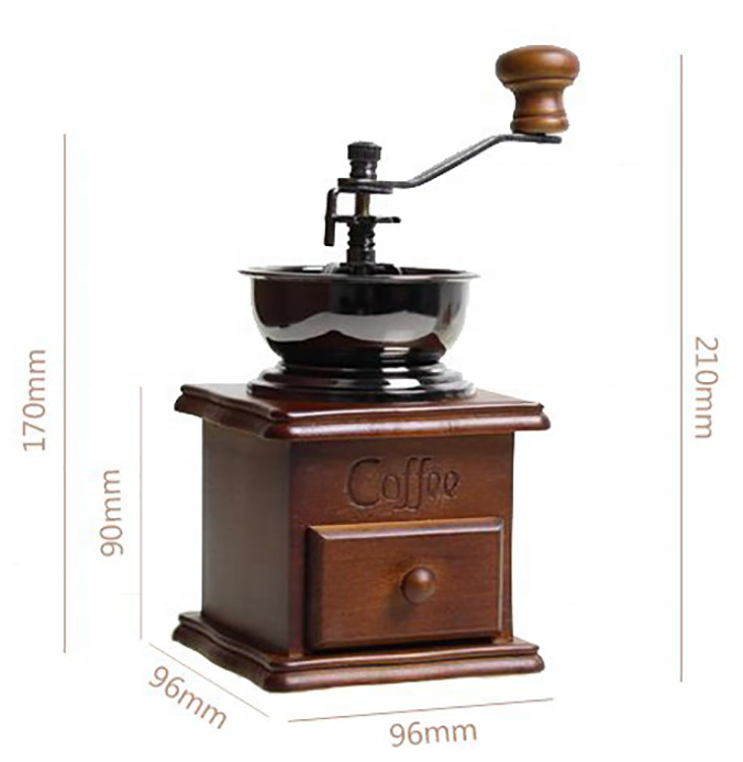 Molino de café antiguo de manivela con base de madera para baristas, ideal para hogares, hoteles y con carcasa de plástico. Incluye bolsa de regalo