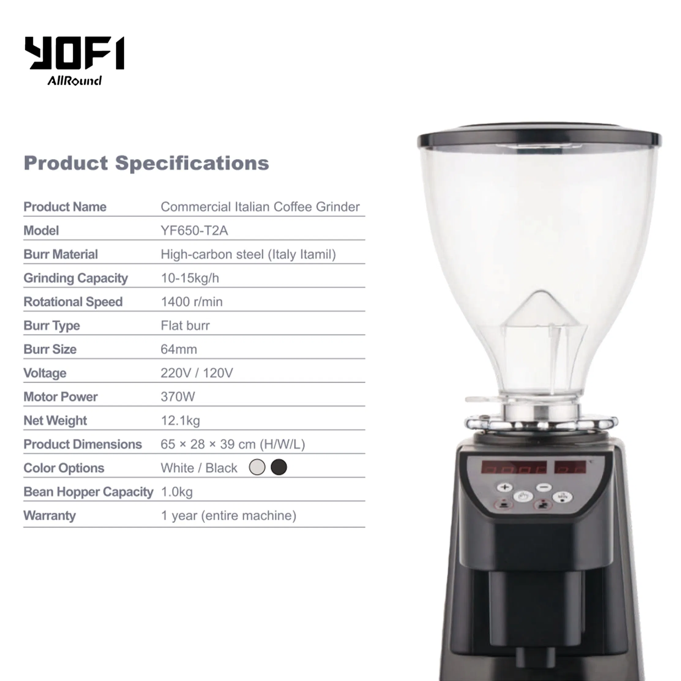 Molino de café eléctrico profesional para espresso comercial 64mm de muelas planas 370W