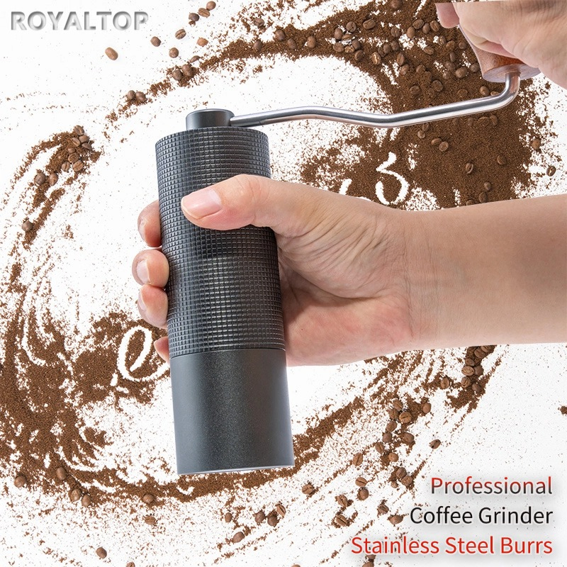 Molino de café manual con mango de nogal personalizado, ajustes ajustables, con rodamientos, juego de molinillo de café de muelas para hogar, oficina y camping