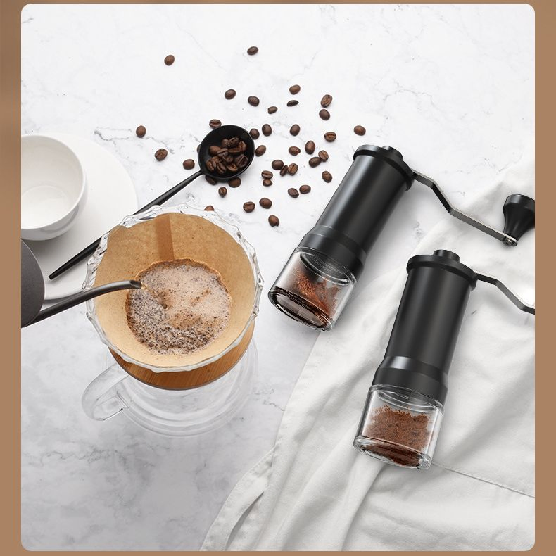 Molino de café manual ajustable premium con frasco de vidrio