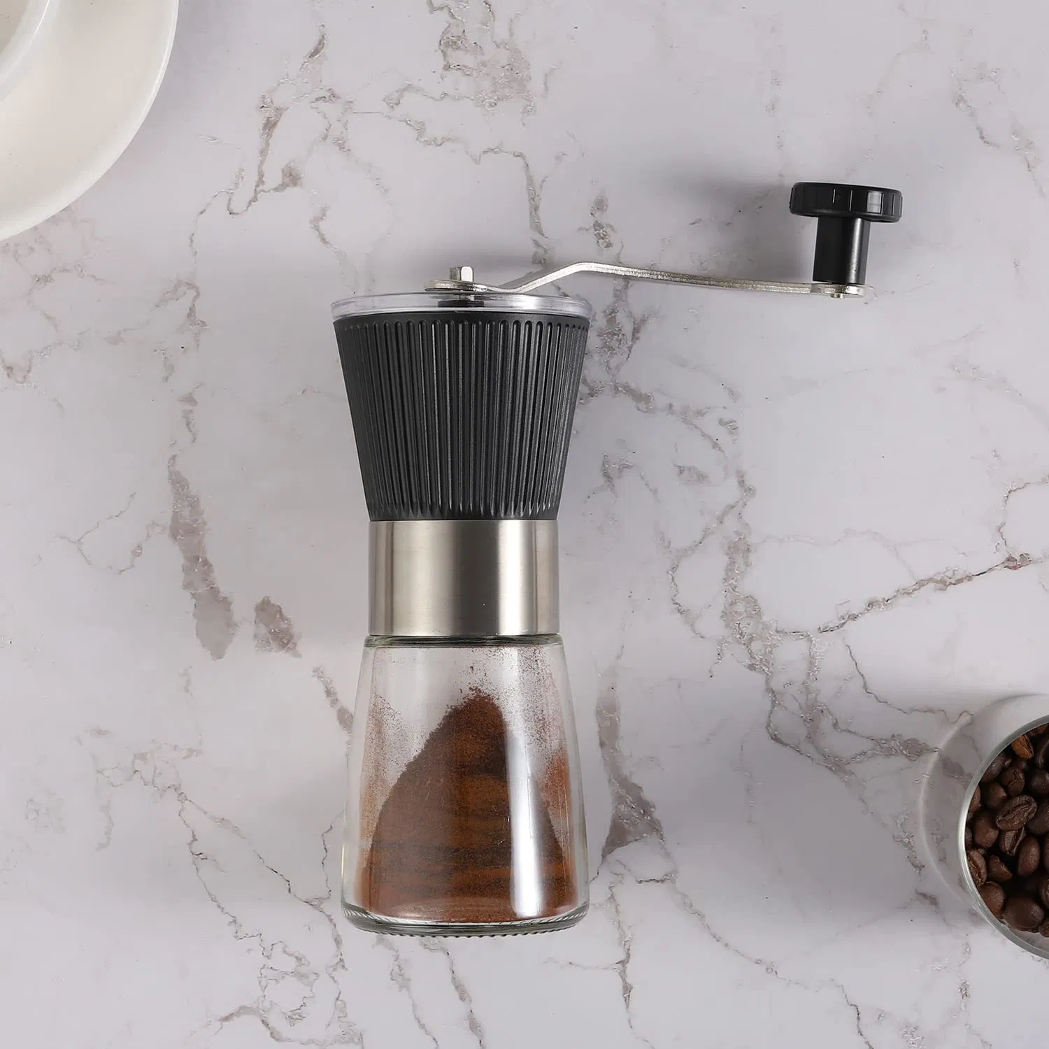 Conjunto de molinillo de café manual y botella para granos de café