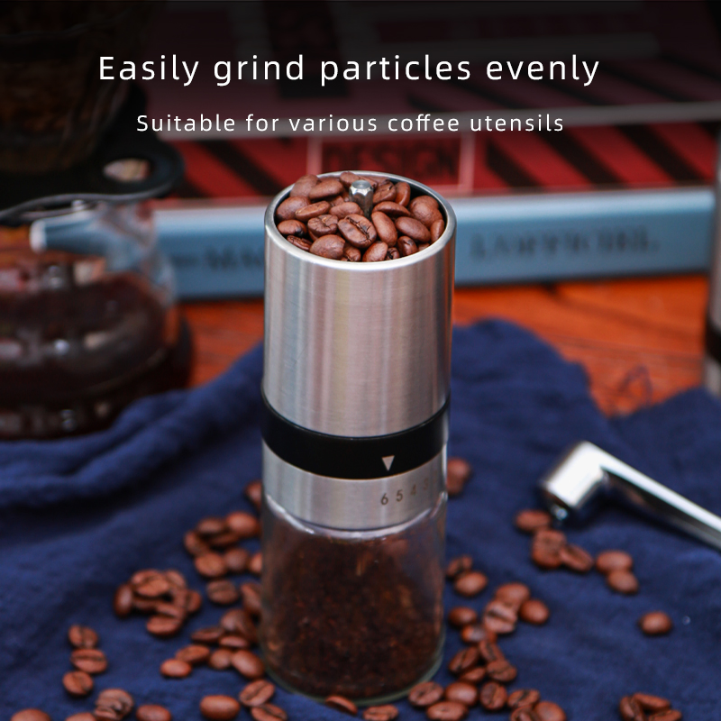 Molino de café manual compacto M4 con muelas de cerámica y configuraciones ajustables
