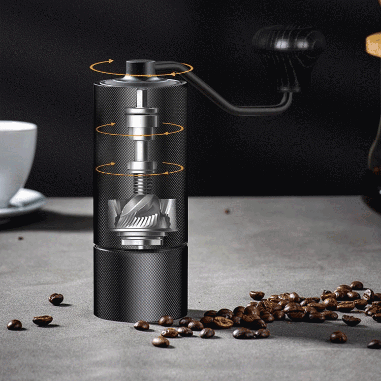 Molino de café manual de aluminio portátil con mango de madera ajustable, molinillo de grano de lujo
