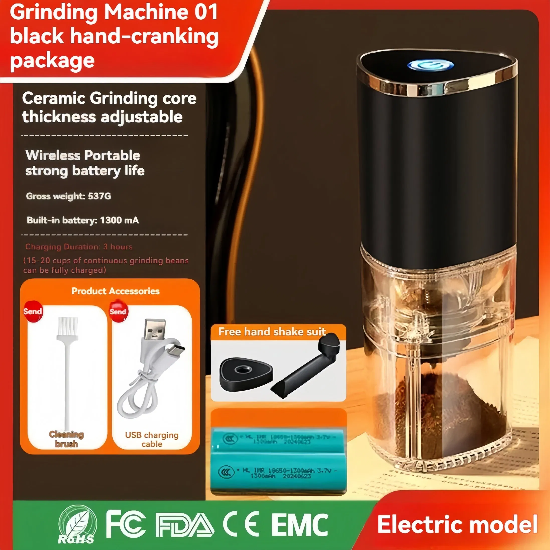 Nuevo molinillo de café eléctrico portátil recargable para el hogar, ajustable entre grueso y fino, máquina de moler granos de café manual
