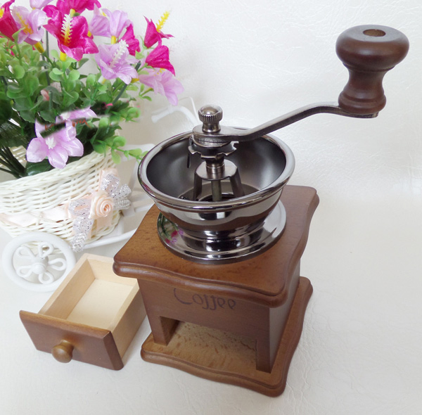 Mini molinillo de café manual con soporte de madera, triturador de granos de café