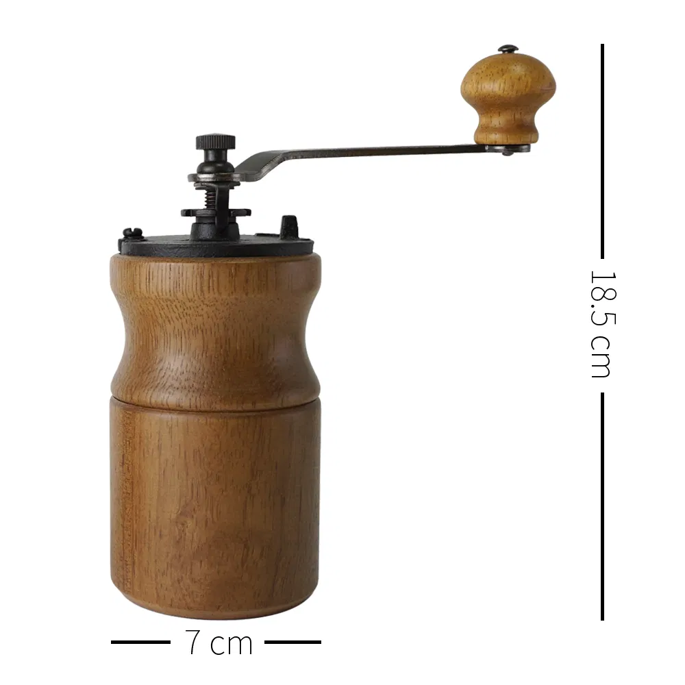 Molino de café manual portátil de madera ajustable con manivela de hierro fundido