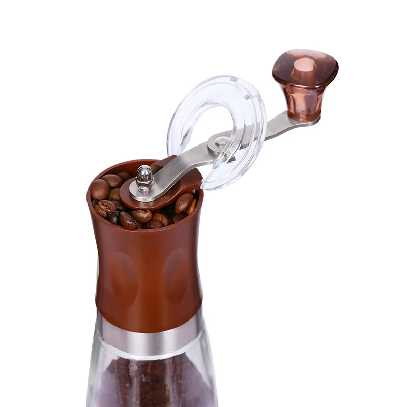 Venta Caliente Personalizada Profesional Portátil Pequeña Ajustable Molinillo Manual de Café en Grano de Vidrio