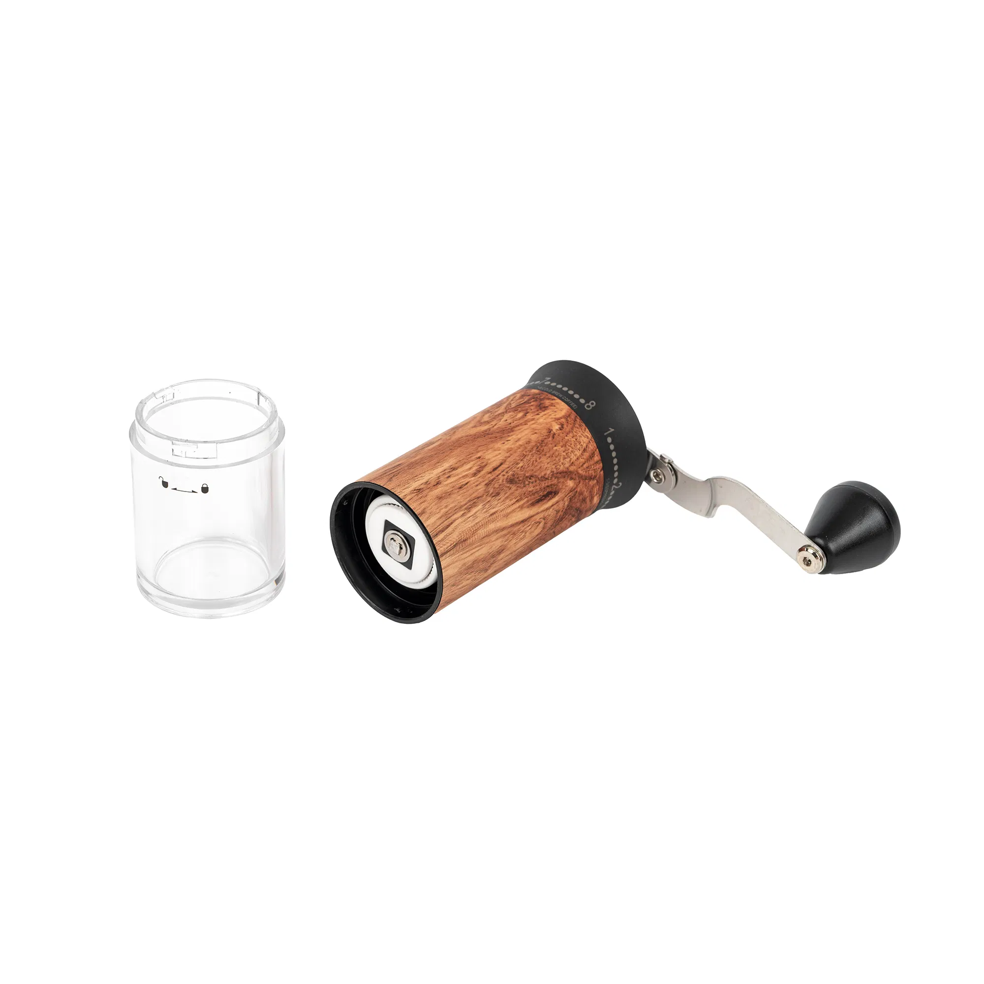 Molino de café manual de madera con muela de cerámica ajustable