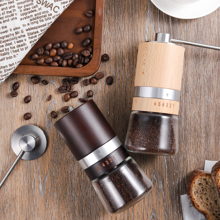 Molino de café manual de burras cónicas de grano seco entero de madera de haya con ajuste ajustable para café filtrado