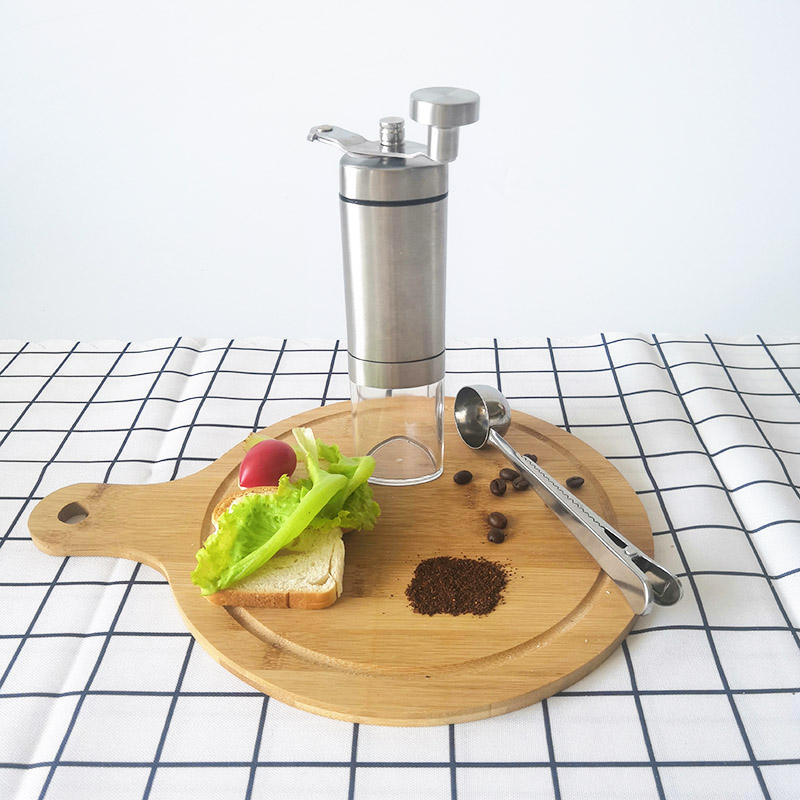 Molino de café portátil comercial de mano, mini, de acero inoxidable y plástico
