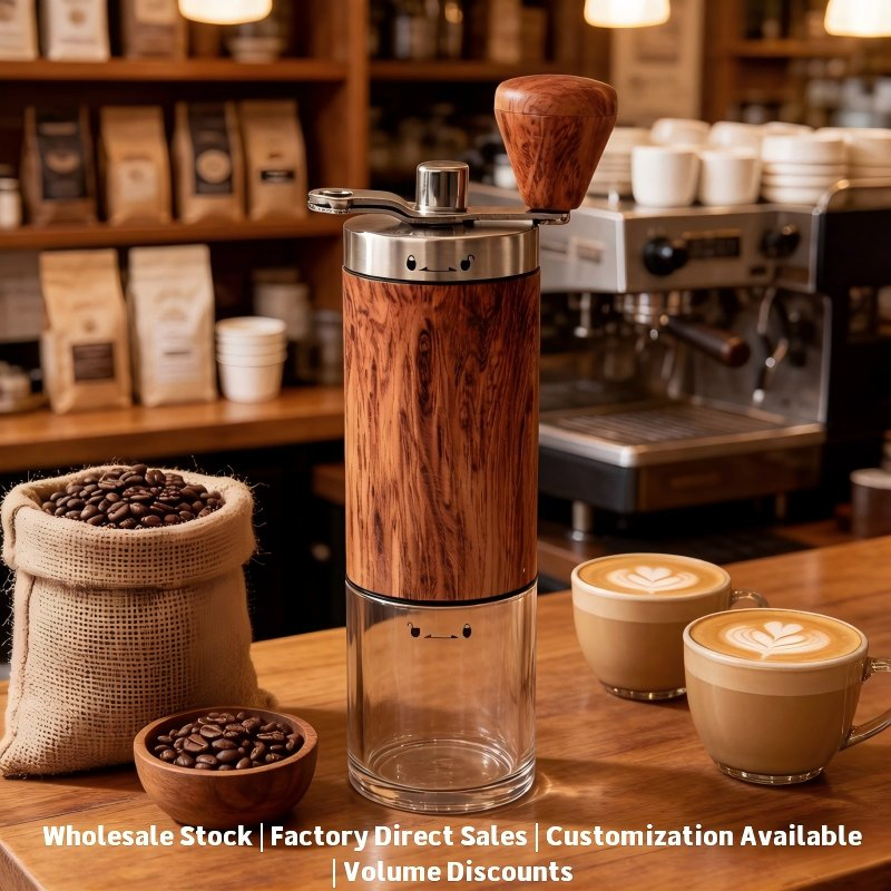 Molino de café manual portátil de madera ajustable con muela de cerámica