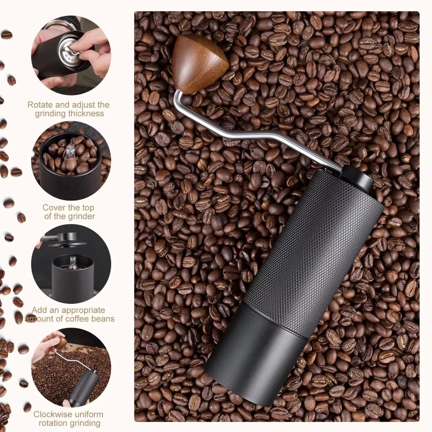 Molino de café portátil ajustable para espresso, accesorios de camping de acero inoxidable, molinillo de café manual con 5 6 7core muelas